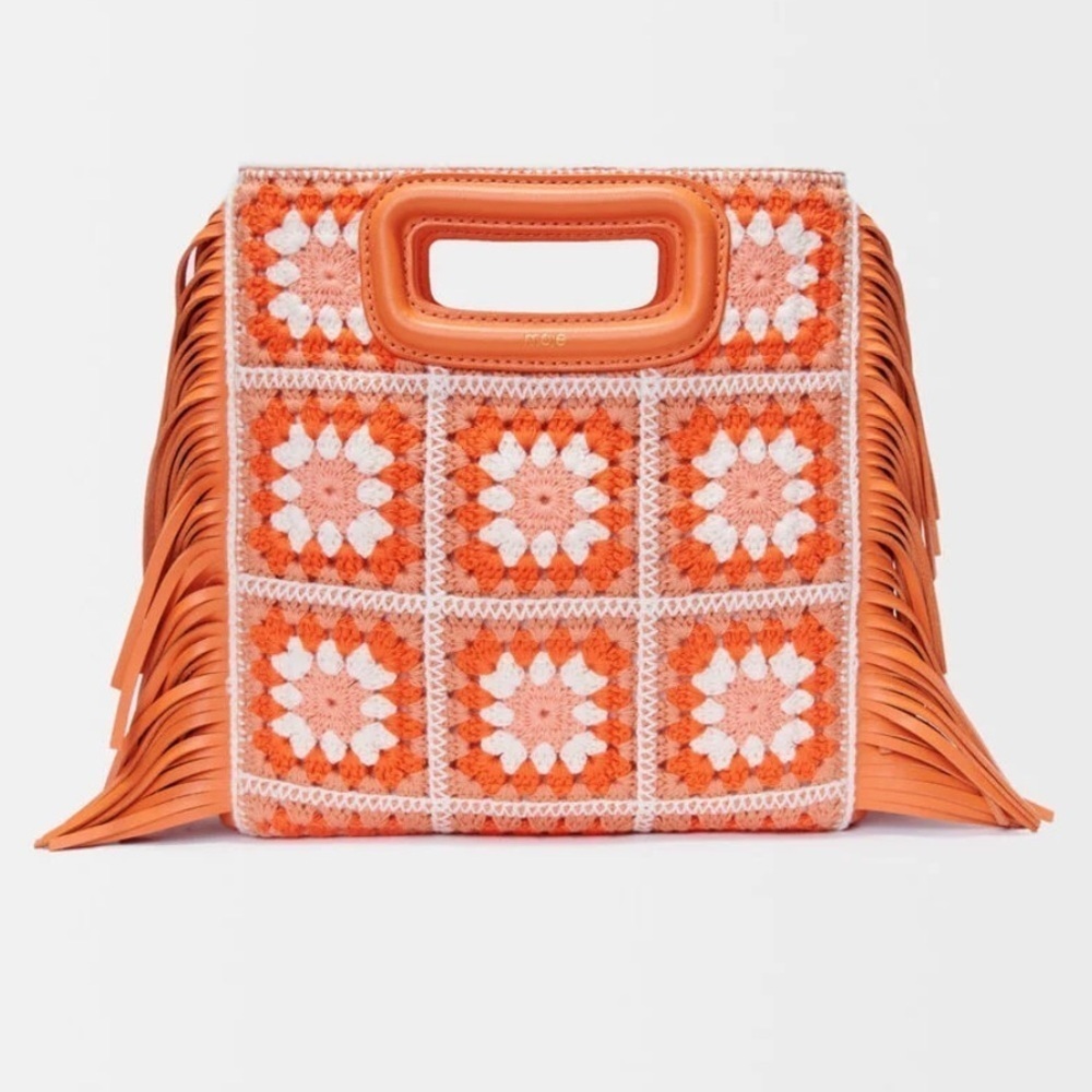 Maje Orange Crochet Fringe Handbag